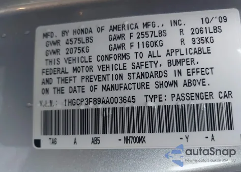 2010 Honda Accord 3.5 Ex-L from USA, damaged, VIN 1HGCP3F89AA003645